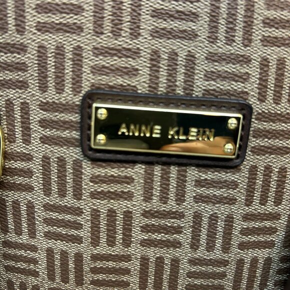 Anne Klein Brown & Beige Geometric Satchel Handbag With Detachable Strap - Picture 8 of 10
